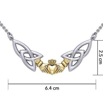 Celtic Trinity Knot Claddagh Silver and Gold Necklace TNV093 - Jewelry